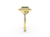 Yellow gold Double Halo Fancy Green Emerald  Diamond Pave Band with Four-Prong Setting_45