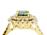 Yellow gold Double Halo Fancy Green Emerald  Diamond Pave Band with Four-Prong Setting_47