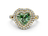 Yellow gold Double Halo Fancy Green Heart -Shaped Split Shank Diamond Ring with Prong Setting_15