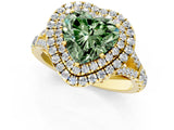 Yellow gold Double Halo Fancy Green Heart -Shaped Split Shank Diamond Ring with Prong Setting_16