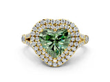 Yellow gold Double Halo Fancy Green Heart Cut Diamond Split Shank Engagement Ring with Four-Prong Setting_3