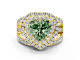 Yellow gold Double Halo Fancy Green Heart Cut Diamond Split Shank Pave Set Ring_3