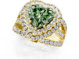 Yellow gold Double Halo Fancy Green Heart Cut Diamond Split Shank Pave Set Ring_4
