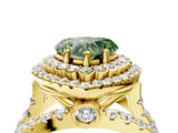 Yellow gold Double Halo Fancy Green Heart Cut Diamond Split Shank Pave Set Ring_7