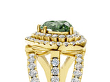Yellow gold Double Halo Fancy Green Heart Cut Diamond Split Shank Pave Set Ring_8