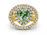 Yellow gold Double Halo Fancy Green Heart Cut Diamond Split Shank Prong Setting Ring