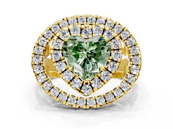 Yellow Gold Heart-Shaped Halo Engagement Ring Setting for Fancy Green Center - Design RJ-762