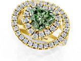 Yellow gold Double Halo Fancy Green Heart Cut Diamond Split Shank Prong Setting Ring_1