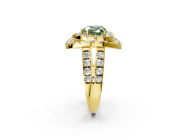 Yellow Gold Heart-Shaped Halo Engagement Ring Setting for Fancy Green Center - Design RJ-762