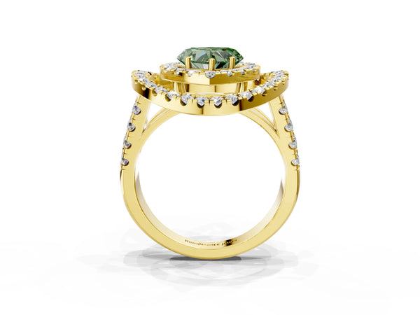Yellow Gold Heart-Shaped Halo Engagement Ring Setting for Fancy Green Center - Design RJ-762