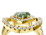 Yellow gold Double Halo Fancy Green Heart Cut Diamond Split Shank Prong Setting Ring_4