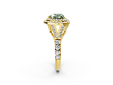 Yellow gold Double Halo Fancy Green Heart  Cut Diamond Split Shank Ring with Four Prong Setting_2
