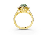 Yellow gold Double Halo Fancy Green Heart  Cut Diamond Split Shank Ring with Four Prong Setting_3