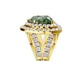 Yellow gold Double Halo Fancy Green Heart  Cut Diamond Split Shank Ring with Four Prong Setting_5
