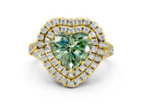 Yellow gold Double Halo Fancy Green Heart  Cut Pave Split Shank Prong Set Ring_15