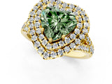 Yellow gold Double Halo Fancy Green Heart  Cut Pave Split Shank Prong Set Ring_16