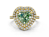 Yellow gold Double Halo Fancy Green Heart  Diamond Pave Band with Four-Prong Setting_16