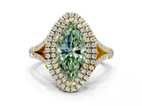 Yellow gold Double Halo Fancy Green Marquise Cut Diamond Split Shank Engagement Ring with Four-Prong Setting_3