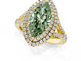 Yellow gold Double Halo Fancy Green Marquise Cut Diamond Split Shank Engagement Ring with Four-Prong Setting_4