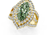 Yellow gold Double Halo Fancy Green Marquise Cut Diamond Split Shank Pave Set Ring_4