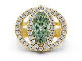 Yellow gold Double Halo Fancy Green Marquise Cut Diamond Split Shank Prong Setting Ring