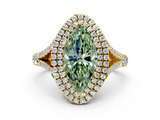 Yellow gold Double Halo Fancy Green Marquise  Cut Diamond Split Shank Ring with Four Prong Setting_70