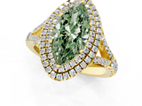Yellow gold Double Halo Fancy Green Marquise  Cut Diamond Split Shank Ring with Four Prong Setting_71