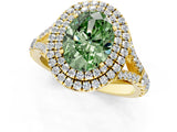 Yellow gold Double Halo Fancy Green Oval -Shaped Split Shank Diamond Ring with Prong Setting_16