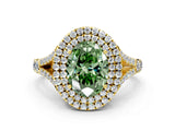 Yellow gold Double Halo Fancy Green Oval Cut Diamond Split Shank Engagement Ring with Four-Prong Setting_3