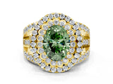 Yellow gold Double Halo Fancy Green Oval Cut Diamond Split Shank Pave Set Ring_3
