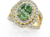 Yellow gold Double Halo Fancy Green Oval Cut Diamond Split Shank Pave Set Ring_4