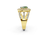 Yellow gold Double Halo Fancy Green Oval Cut Diamond Split Shank Pave Set Ring_5