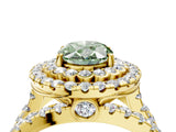 Yellow gold Double Halo Fancy Green Oval Cut Diamond Split Shank Pave Set Ring_7