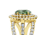 Yellow gold Double Halo Fancy Green Oval Cut Diamond Split Shank Pave Set Ring_8