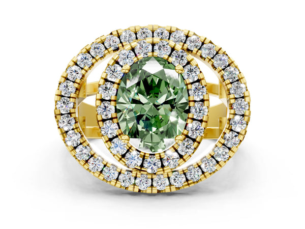 Yellow Gold Oval Halo Engagement Ring Setting for Fancy Green Center - Design RJ-762