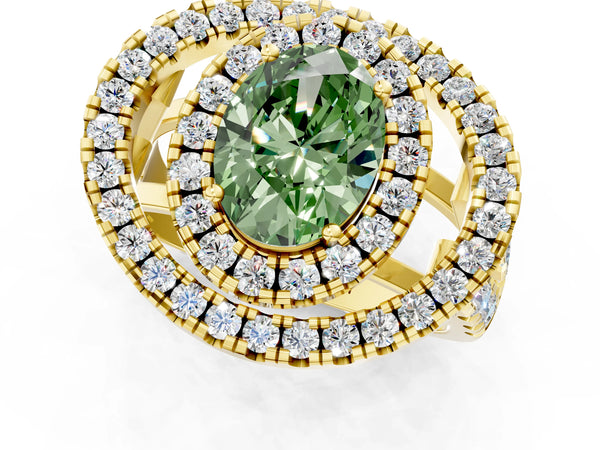 Yellow Gold Oval Halo Engagement Ring Setting for Fancy Green Center - Design RJ-762