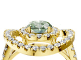 Yellow gold Double Halo Fancy Green Oval Cut Diamond Split Shank Prong Setting Ring_4