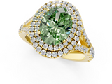 Yellow gold Double Halo Fancy Green Oval  Cut Diamond Split Shank Ring with Four Prong Setting_21