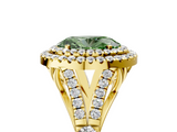 Yellow gold Double Halo Fancy Green Oval  Cut Diamond Split Shank Ring with Four Prong Setting_25
