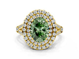 Yellow gold Double Halo Fancy Green Oval  Cut Pave Split Shank Prong Set Ring_15