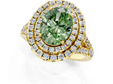 Yellow gold Double Halo Fancy Green Oval  Cut Pave Split Shank Prong Set Ring_16