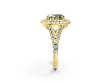 Yellow gold Double Halo Fancy Green Oval  Cut Pave Split Shank Prong Set Ring_17