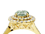 Yellow gold Double Halo Fancy Green Oval  Cut Pave Split Shank Prong Set Ring_19