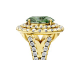 Yellow gold Double Halo Fancy Green Oval  Cut Pave Split Shank Prong Set Ring_20