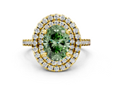 Yellow gold Double Halo Fancy Green Oval  Diamond Pave Band with Four-Prong Setting_38