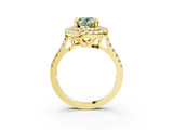 Yellow gold Double Halo Fancy Green Oval  Diamond Pave Band with Four-Prong Setting_41