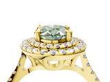Yellow gold Double Halo Fancy Green Oval  Diamond Pave Band with Four-Prong Setting_42