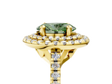 Yellow gold Double Halo Fancy Green Oval  Diamond Pave Band with Four-Prong Setting_43