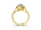 Yellow gold Double Halo Fancy Green Pear -Shaped Split Shank Diamond Ring with Prong Setting_18