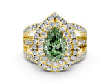 Yellow gold Double Halo Fancy Green Pear Cut Diamond Split Shank Pave Set Ring_3